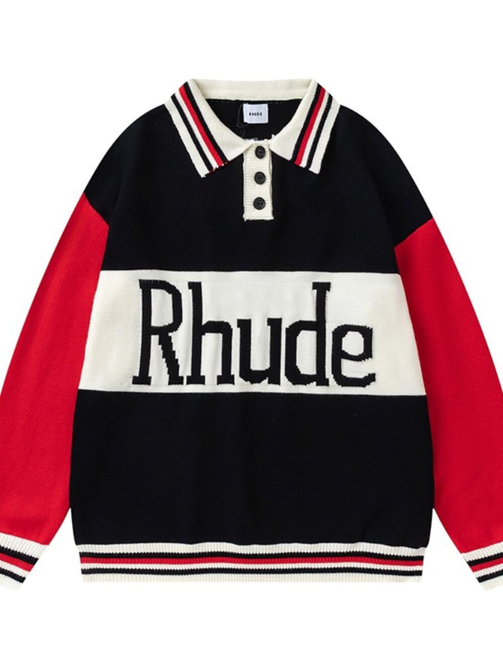 Rhude Jacquard Color-Block Polo Sweater